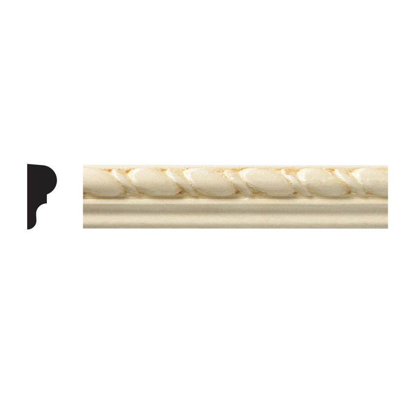 Ornamental Mouldings Hardwood Embossed Rope Colonial Trim Panel Moulding 0.67" H x 96" W x 0.32
